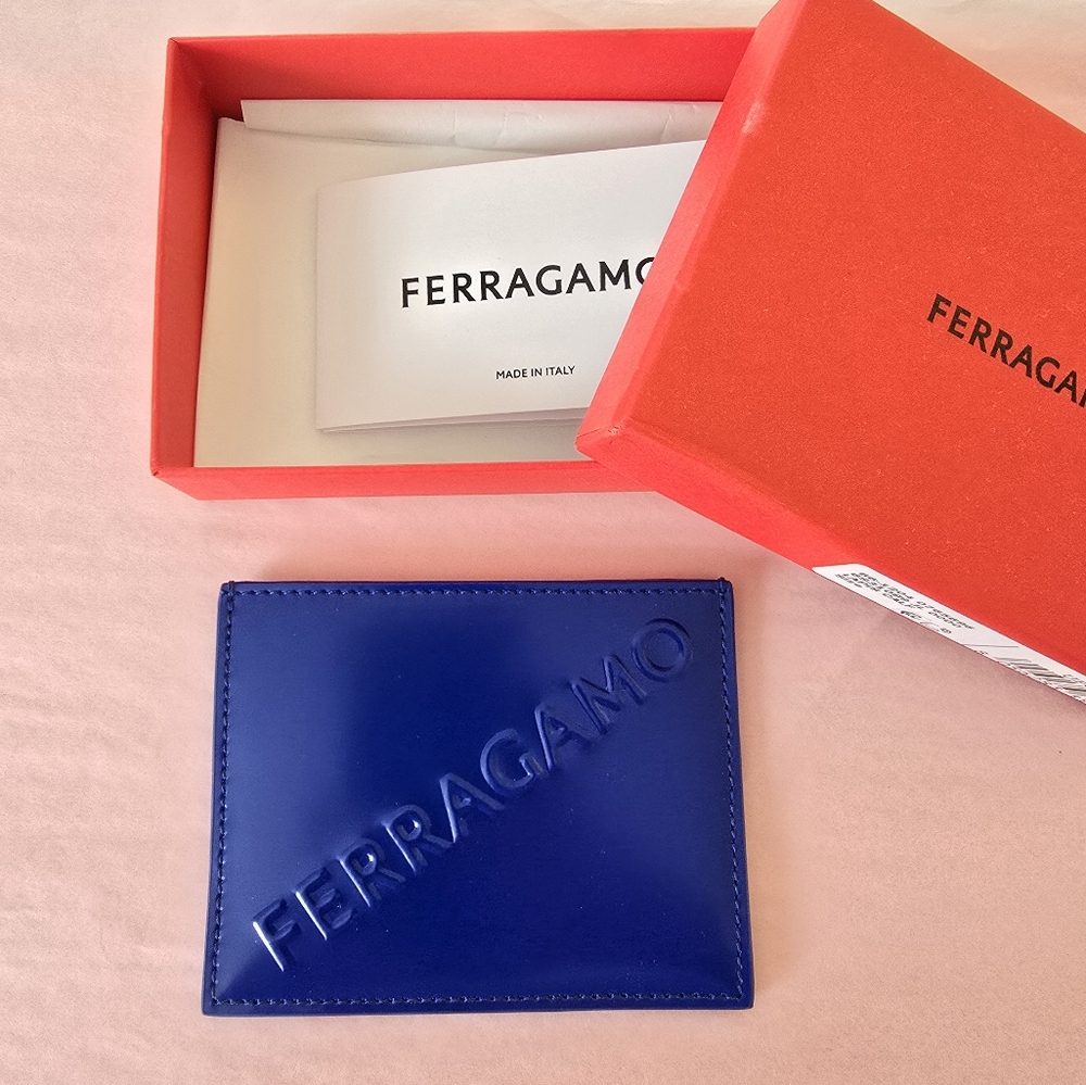 Ferragamo Leather Card Case Lapis Blue - Picture 2 of 7
